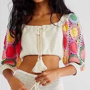 🎉HP Spell x Free People Let The Sunshine In Lg Ivory Crochet On/Off Shoulder